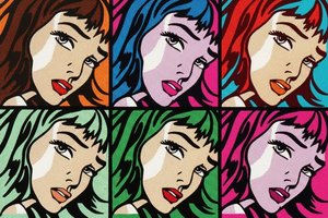 Chromatic Echoes In A Modular Grid Of Vibrant Pop Art Portraits — Caroline Pelletier