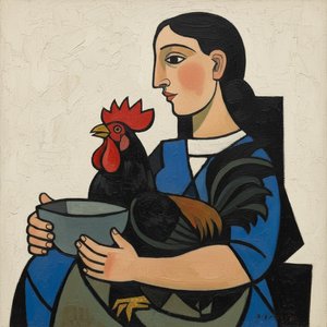 The Azure Muse And The Crimson Crest: A Singular Cubist Study — Marc Duvallier
