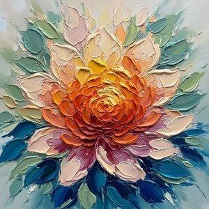 Radiant Core Of Embers: A Monumental Impasto Study In Floral Expansion — Christian Noiret