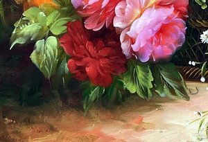 Impressionistic Floral Bouquet In Dark Basket