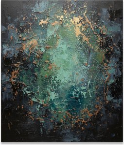 Celestial Fracture In Midnight Teal With Radiant Gold And Primordial Seafoam Textures — David Moreau, Plaster & Texture Art