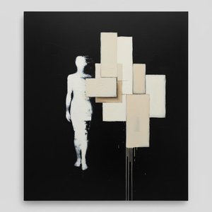 Ethereal Dissolution: An Alabaster Silhouette Amidst Structured Shadows And Primordial Sand — Laurent Fabre