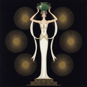 Golden Sunbursts Orbiting A Gilded Figure With Green Urn — Valentin Laurent De Courcey