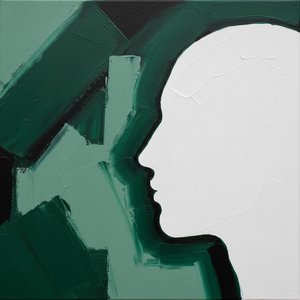 Echoes Of Form: A Monolithic Profile Against Verdant Geometry's Depth — Christian Noiret, Contemporary Abstract Painting