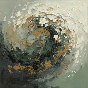 Ethereal Vortex Of Ochre And Forest Shadows In A Singular Impasto Motion — David Moreau, Plaster & Texture Art