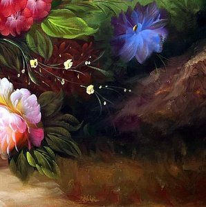 Impressionistic Floral Bouquet In Dark Basket