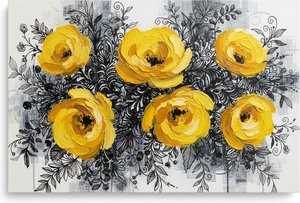 Golden Impasto Blooms Amidst A Calligraphic Web Of Midnight Botanical Vines — Christian Noiret, Contemporary Abstract