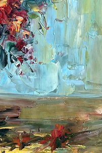 Impressionist Floral Bouquet In Cobalt Blue Vase