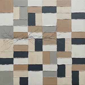 Earthy Melancholy: An Organic Silhouette Within Textured Layers Of Geometric Silence — David Moreau, Plaster & Texture Art