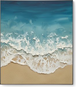 Ethereal Tides Of Teal And Sand In Sculptural Impasto Motion — David Moreau, Plaster & Texture Art