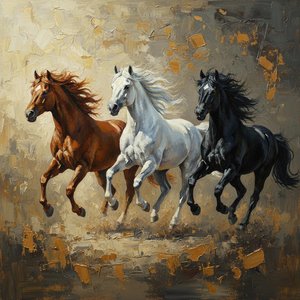 Rhythmic Momentum: A Monumental Triptych Of Galloping Spirits In Earthy Impasto — Christian Noiret