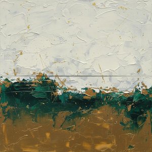 Ethereal Horizon: A Monumental Study In Gold, Forest Green, And Textured Light — Laurent Fabre, Neo-abstract Art
