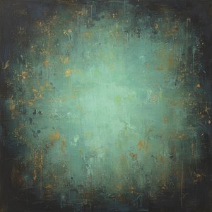 Ethereal Core Of Oxidized Teal And Gilded Fragments In Distressed Slate — David Moreau, Contemporary Abstract