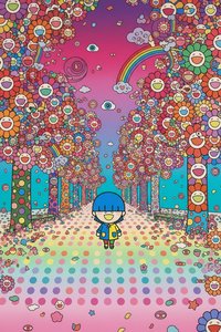 Chromatic Reverie: The Azure Sentinel Within The Infinite Bloom — Jacques Villedieu, Superflat (contemporary Pop-surrealism)