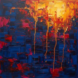 Luminous Descent: A Monumental Mosaic Of Golden Radiance And Midnight Shadows — Laurent Lefèvre, Abstract Expressionism