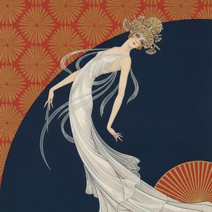Crimson Sunbursts And The Navy Crescent Figure — Valentin Laurent De Courcey, Art Deco