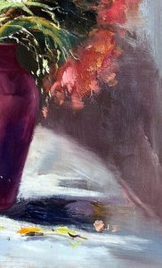 Impressionist Yellow Flowers In Magenta Vase