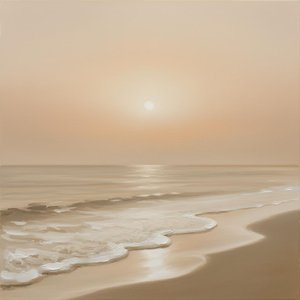 Ethereal Ochre Horizon: A Meditative Study Of Infinite Tide And Soft Dawn Light — Laurent Roche, Soft Minimalism