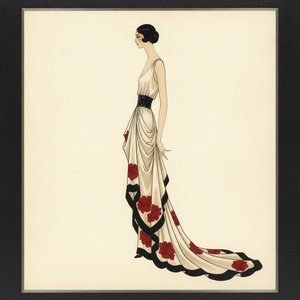 Crimson Roses Tracing A Black Silk Silhouette — Valentin Laurent De Courcey