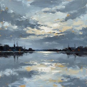 Ethereal Solitude: A Monolithic Study Of Slate Skies And Gilded Reflections — Christian Noiret