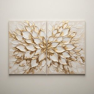 Gilded Radiance: A Monumental Study Of Sculptural Petals And Ethereal Gold — David Moreau, Plaster & Texture
