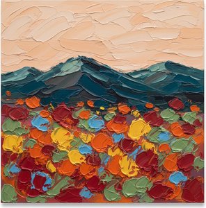Ethereal Horizon: A Tactile Symphony Of Crimson Blooms And Midnight Peaks — Christian Noiret, Contemporary Abstract