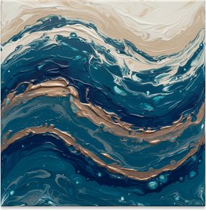 Ephemeral Currents: Where Indigo Depths Meet Golden Geological Memory — Christian Noiret, Contemporary Abstract Painting