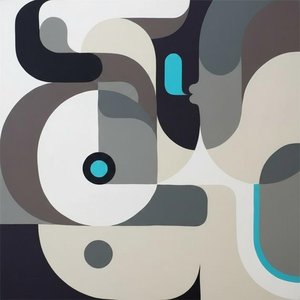 Cyan Echoes In A Monochromatic Realm Of Interlocking Organic Forms — Jean-paul Blanchet, Hard-edge Pop