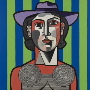 Fragmented Elegance In Cobalt And Terracotta: A Singular Cubist Study — Marc Duvallier, Cubist Surrealism