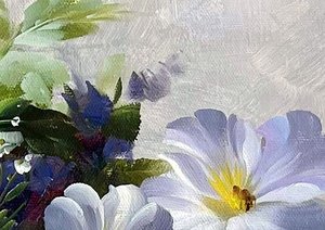 Impressionist White Blossoms In Blue Porcelain Vase