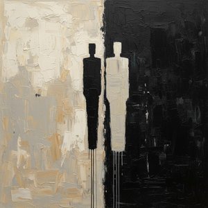 Dualistic Shadows In Monochromatic Descent: A Singular Study Of Archetypal Symmetry — Laurent Fabre, Neo-abstract Art (modern Abstract Compositions)