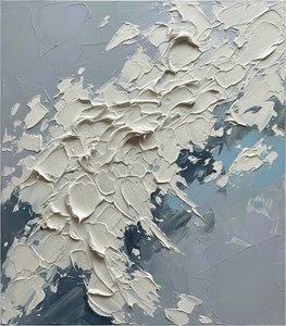 Fragmented Ether: A Monumental Study In Sculptural White And Atmospheric Blue Impasto — David Moreau