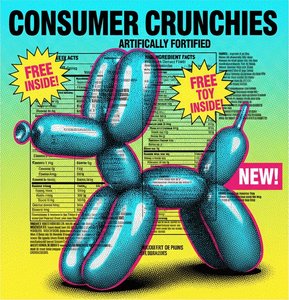 Sculptural Cyan Volumes Amidst The Fragmented Echoes Of Hyper-consumerist Typography — Léa Bernard, Boshier Consumer Critique Pop