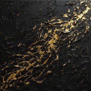 Gilded Obsidian Flow: A Monumental Study In Kinetic Gold And Midnight Impasto — David Moreau