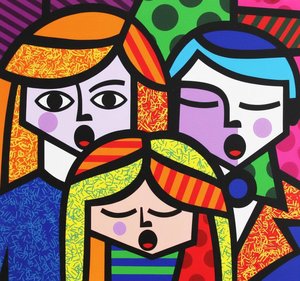 Chromatic Convergence Of Three Faces In A Vibrant Pop Art Symphony — Caroline Pelletier