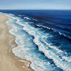Rhythmic Tides In Navy And Sand: A Sculptural Study Of Oceanic Serenity — Christian Noiret, Contemporary Abstract Painting