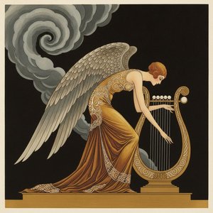 Golden Muse With Lyre Amidst Swirling Silver Smoke — Valentin Laurent De Courcey