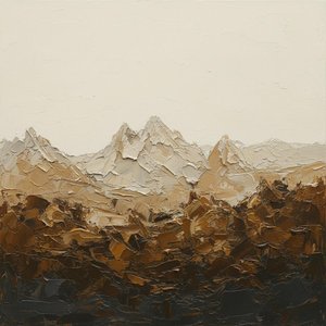 Monolithic Shadows Of The Alpine Crest In Heavy Textured Earth Tones — David Moreau, Plaster & Texture Art