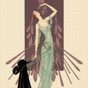 Sage And Dusty Rose Figure Amidst Art Nouveau Vines — Valentin Laurent De Courcey