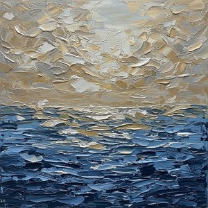 Ethereal Horizons: A Monumental Impasto Study Of Turbulent Tides And Ochre Dawn — David Moreau, Contemporary Abstract