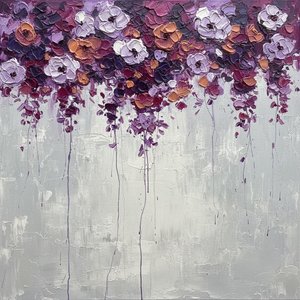 Ethereal Gravity: A Singular Study Of Lavender Blooms And Cascading Violet Shadows — Christian Noiret, Contemporary Abstract Painting