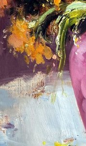 Impressionist Yellow Flowers In Magenta Vase