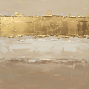 Gilded Horizon: A Monumental Study In Textured Gold And Serene Earth Tones — Laurent Fabre, Neo-abstract Art