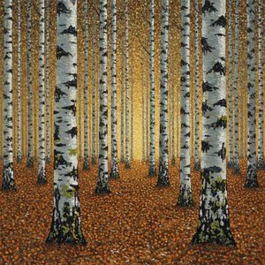 Gilded Solitude: An Autumnal Mosaic In Silver And Ochre — Marc Duvallier, Post-impressionism