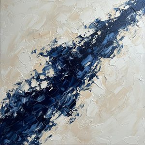 Midnight Tectonic Drift: A Monumental Study In Deep Navy And Alabaster Impasto — David Moreau
