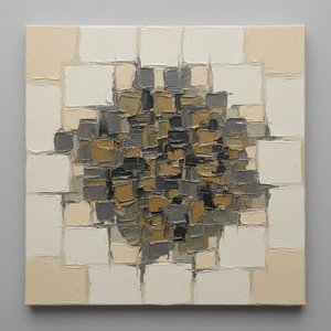 Fragmented Tectonic Strata: A Monumental Study Of Earthy Ochre And Charcoal Shadows — David Moreau, Plaster & Texture Art