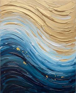 Gilded Currents Of An Infinite Tide In Sculptural Gold And Deep Oceanic Blue — Laurent Fabre, Neo-abstract Art