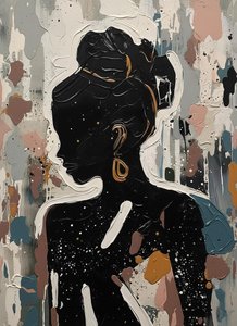 Ethereal Silhouette In Gilded Relief: A Monumental Study Of Contemplative Shadows — Laurent Fabre, Neo-abstract Art (modern Abstract Compositions)