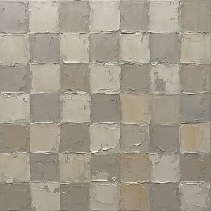 Layered Taupe Grid In Heavy Impasto Relief — David Moreau, Plaster & Texture Art
