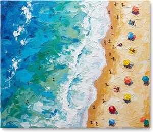Azure Rhythms: A Singular Impasto Study Of Coastal Serenity And Sunlit Shores — Christian Noiret